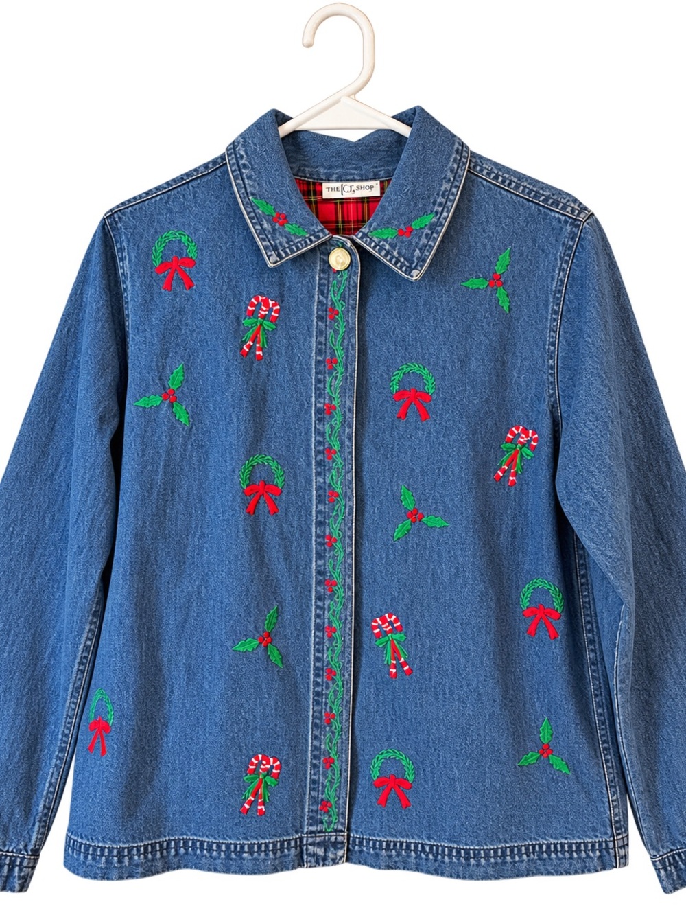 Vintage Embroidered Christmas Denim Top